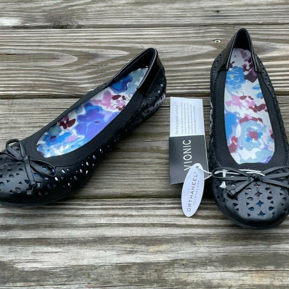 Vionic Women Shoes Black Leather Upper ORTHAHEEL Sandal Bow Ballet Size 5US 36EU - Picture 3 of 9